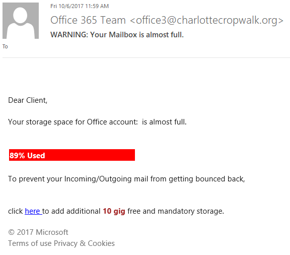 outlook your mailbox is almost full message