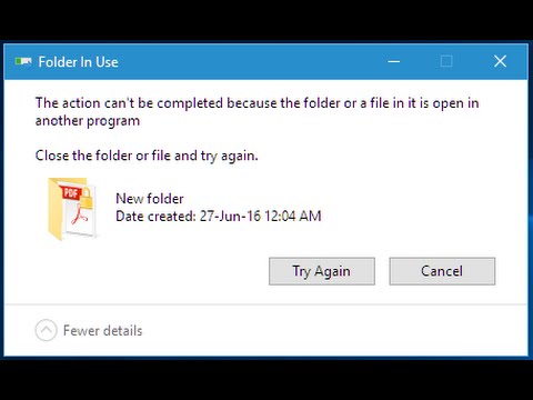 Error: the folder or a file in it is open in another program
